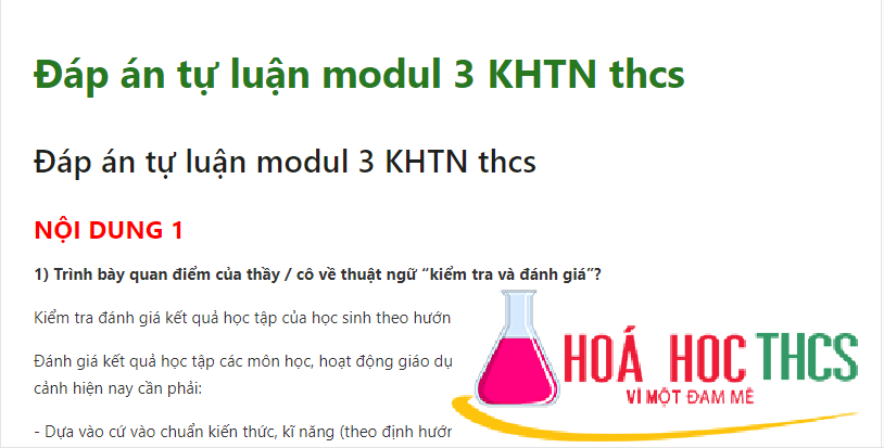 Đáp án tự luận modul 3 KHTN thcs 