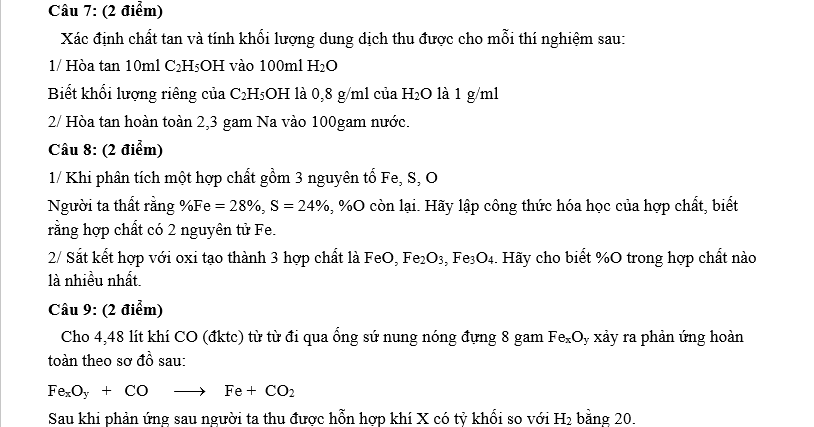 Đề thi HSG môn hóa học 8 huyện Hậu Lộc - Thanh Hóa