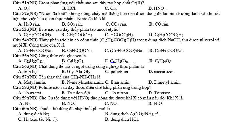 Đề thi thử TN THPT QG năm 2021 môn Hóa Học