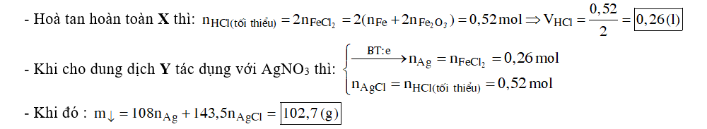 Để hòa tan hoàn toàn hỗn hợp X gồm 11,2 gam Fe và 4,8 gam Fe2O3 cần dùng tối thiểu V ml dung dịch HCl 2M, thu được dung dịch Y .Cho dung dịch AgNO3 vào dư vào Y thu được m gam kết tủa . Giá trị của V và m lần lượt là: