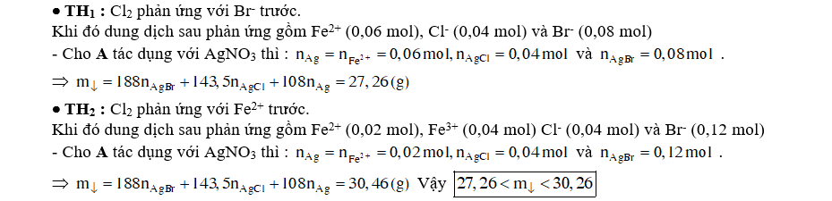 Sục 0,02 mol Cl2 vào dung dịch chứa 0,06 mol FeBr2 thu được dung dịch A. Cho AgNO3 dư vào A thu được m gam kết tủa. Biết các phản ứng xảy ra hoàn toàn. Giá trị của m là