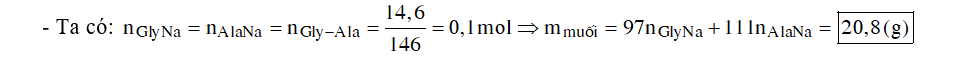 Đun nóng 14,6 gam Gly-Ala với lượng dư dung dịch NaOH. Sau khi phản ứng xảy ra hoàn toàn, thu được dung dịch chứa m gam muối. Giá trị m là