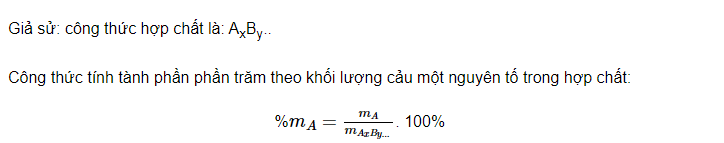 Viết công thức tính thành phần phần trắm theo khối lượng của một nguyên tố trong hợp chất khi biết công thức hóa học của hợp chất